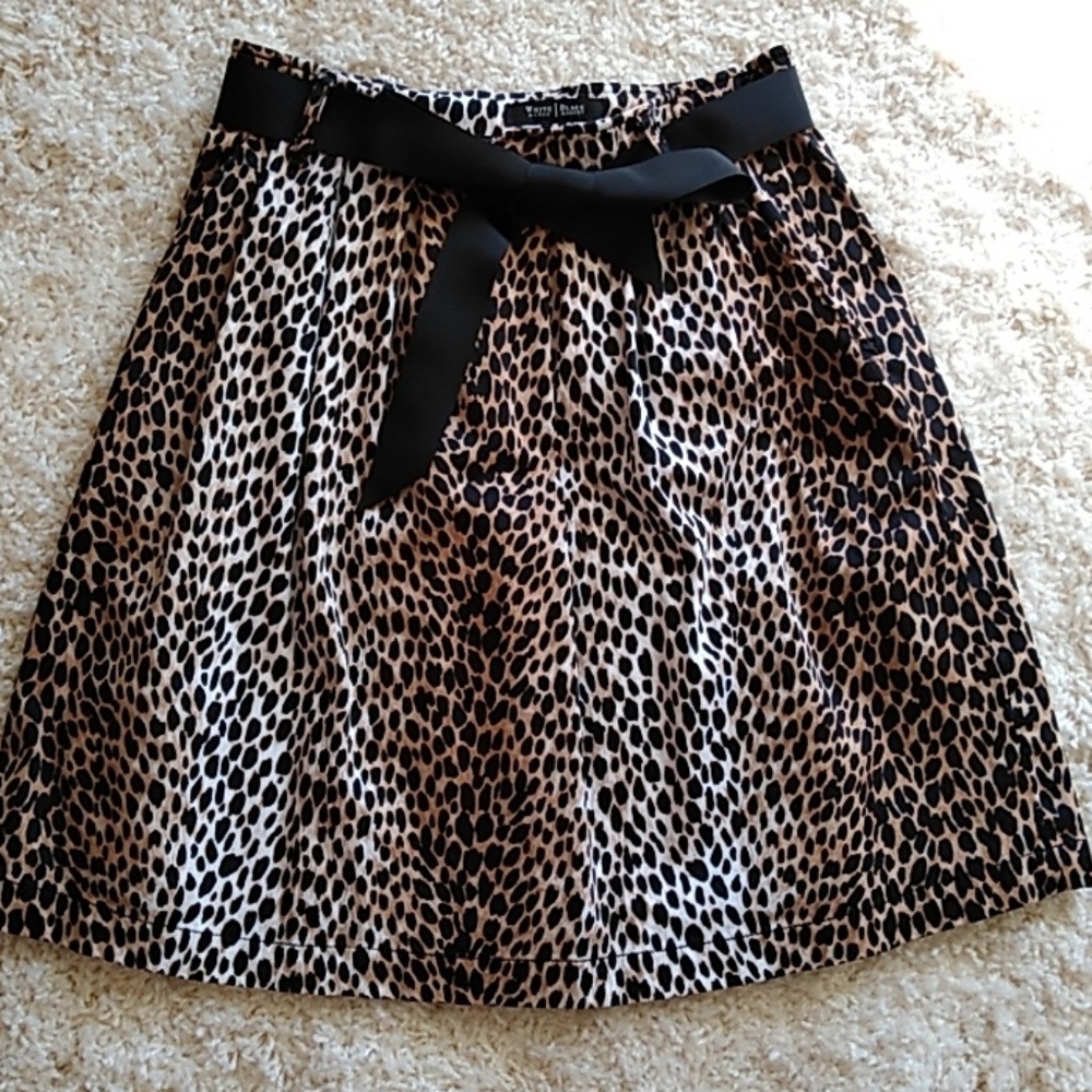 White House Black Market Black and Tan Leopard Print A-Line Skirt